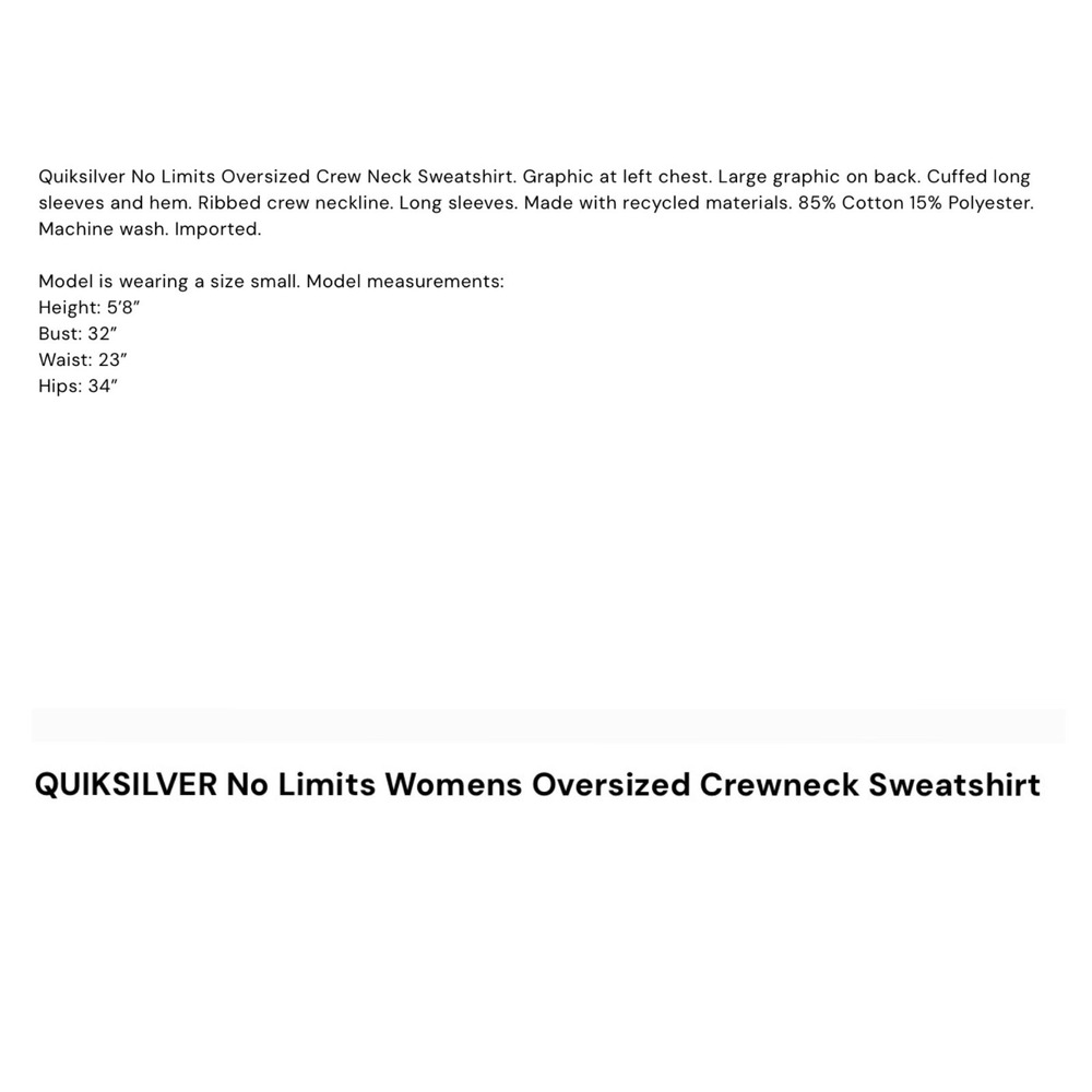 Quiksilver Womens Size XS No Limits Oversized Crewneck Sweatshirt Grey Sunflower - Picture 2 of 11